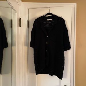 Zara Pointelle Knit Oversized Polo Sweater Size L/XL